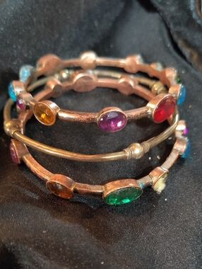 3-piece Copper Multi-Color Crystal Bangle Bracelet Set